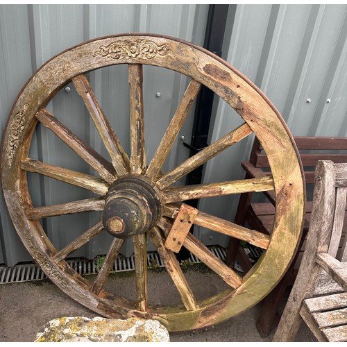 100R - Large vintage wooden wagon wheel approx diameter 51 inches