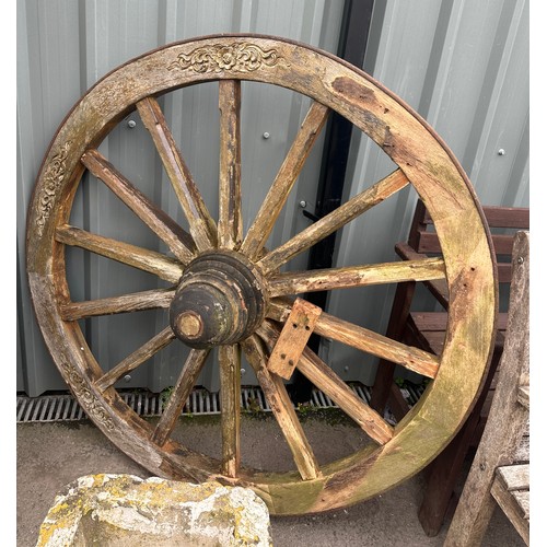 100R - Large vintage wooden wagon wheel approx diameter 51 inches