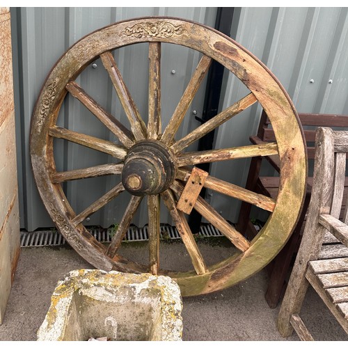 100R - Large vintage wooden wagon wheel approx diameter 51 inches