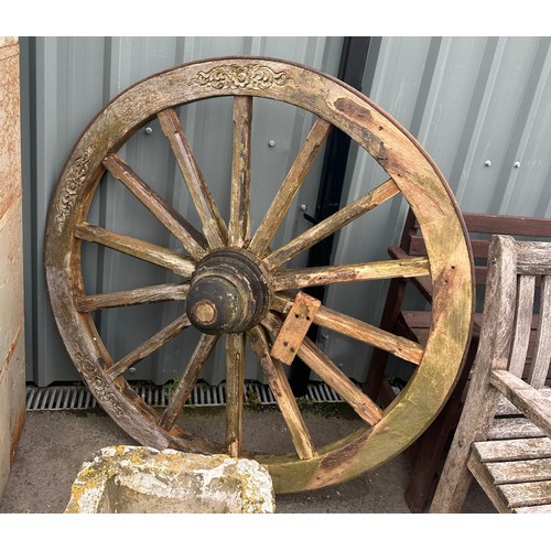 100R - Large vintage wooden wagon wheel approx diameter 51 inches