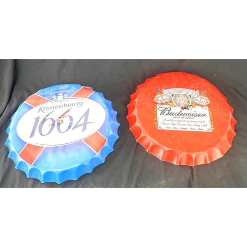 30 - 2 Advertising bottle cap design wall clocks includes Budweiser etc 14 inches diameter