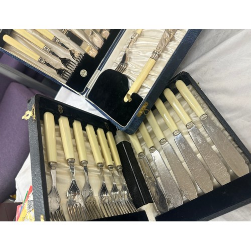 7 - 5 Cased EPNS cutlery sets includes fish knife and forks etc