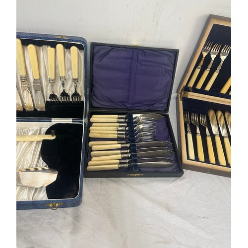 7 - 5 Cased EPNS cutlery sets includes fish knife and forks etc