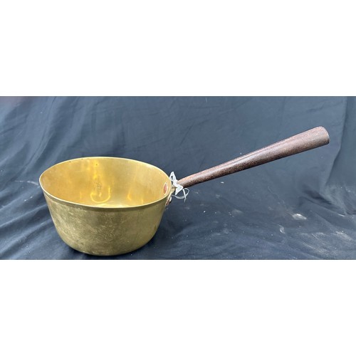 52 - 2 Antique small brass and copper saucepans 7.5 inches diameter