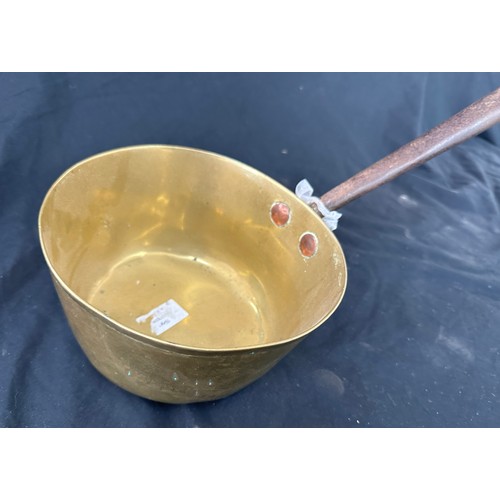 52 - 2 Antique small brass and copper saucepans 7.5 inches diameter