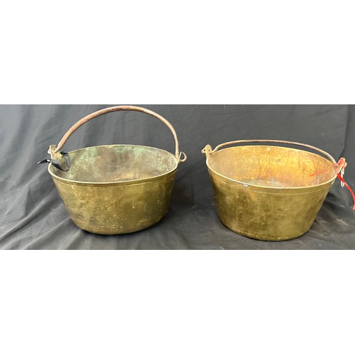 76 - 2 Vintage brass jam pans