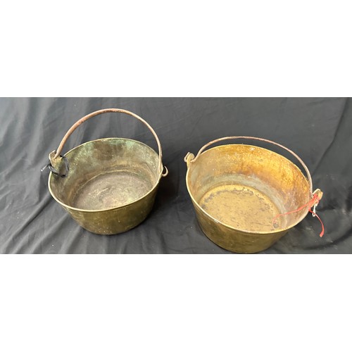 76 - 2 Vintage brass jam pans