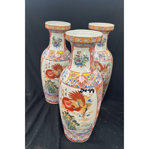 28 - 3 Oriental vases, 18 inches tall