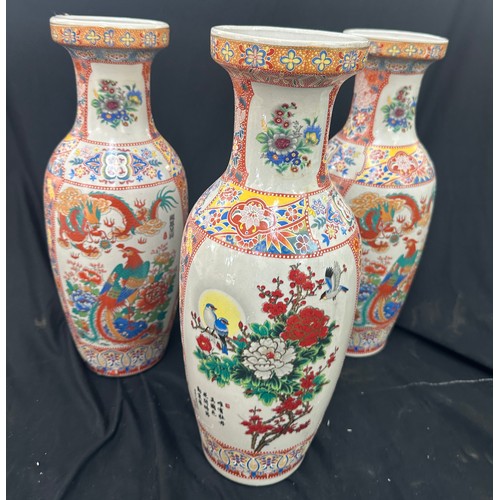 28 - 3 Oriental vases, 18 inches tall