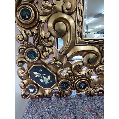 281A - Gilt frame pietra dura panelled large interior mirror, by Victoria collection, approximate measureme... 