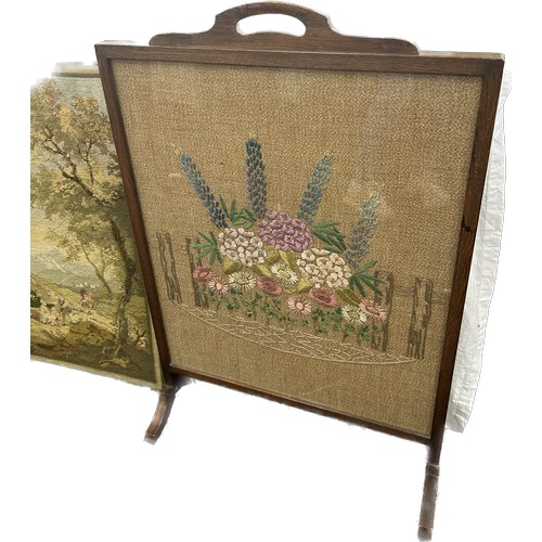 281F - Oak Tapestry fire screen, framed tapestry, wooden gents valet stand, framed tapestry measures: 36 in... 