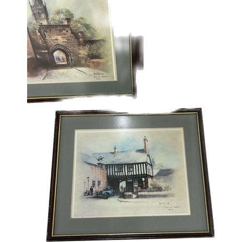 9 - Selection 3 David Western framed prints dated 1982, well known Leicester artist, approximate frame m... 