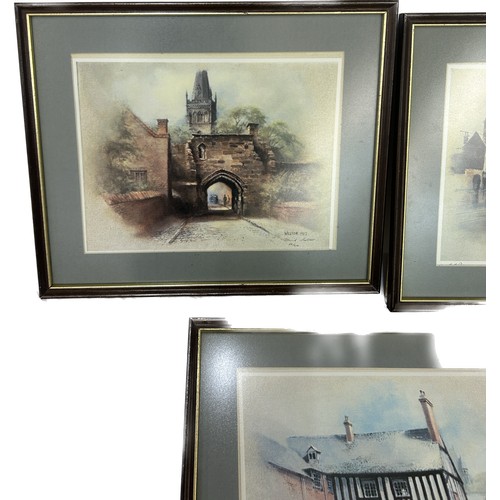 9 - Selection 3 David Western framed prints dated 1982, well known Leicester artist, approximate frame m... 