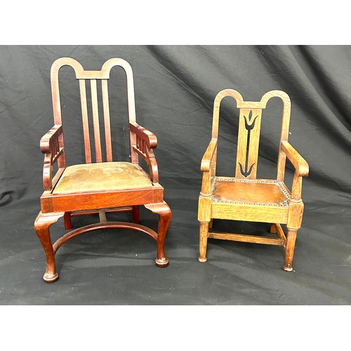 11 - 2 shop display miniature carver chairs / apprentice pieces, approximate height of tallest 12 inches