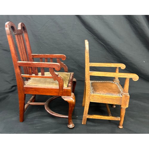 11 - 2 shop display miniature carver chairs / apprentice pieces, approximate height of tallest 12 inches