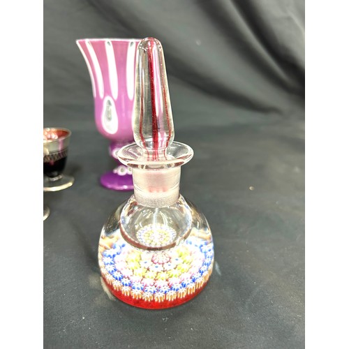 31 - Glass decanter with silver overlay together with 6 glasses etc