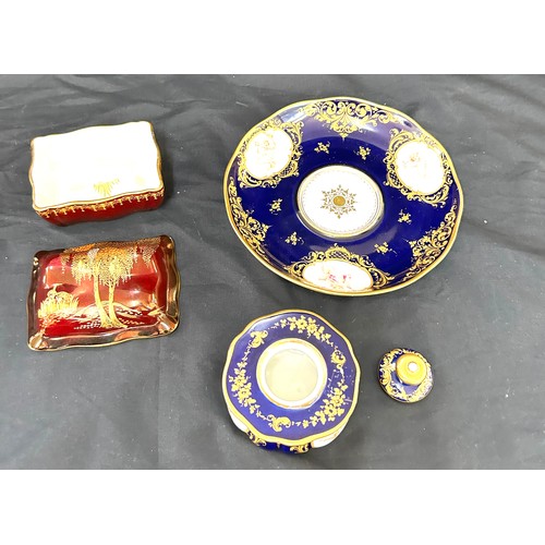 93 - Dresden condiments jar and plate together with a Carlton ware ashtray with base