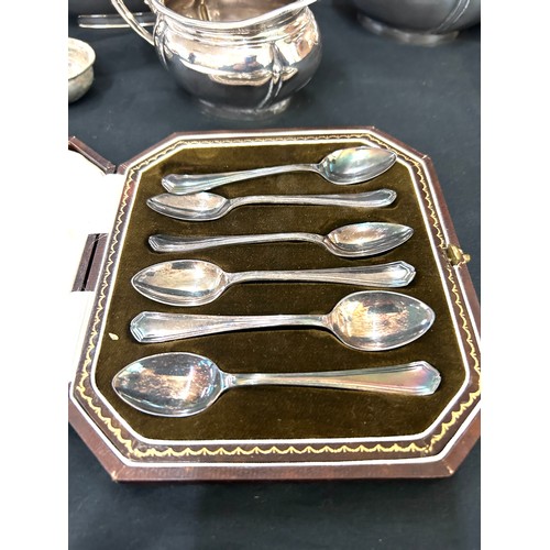 68 - 2 Silver plated tea sets together with a cased set of silver plated teaspoons