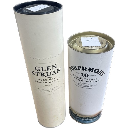 627 - Cased Tobermory 10 year single malt whisky, Glen Struan malt scot whisky