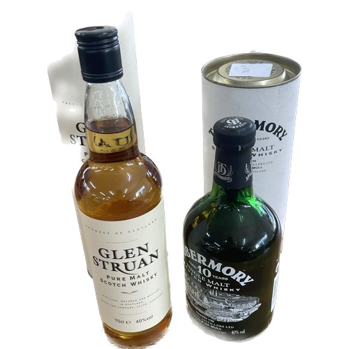 627 - Cased Tobermory 10 year single malt whisky, Glen Struan malt scot whisky