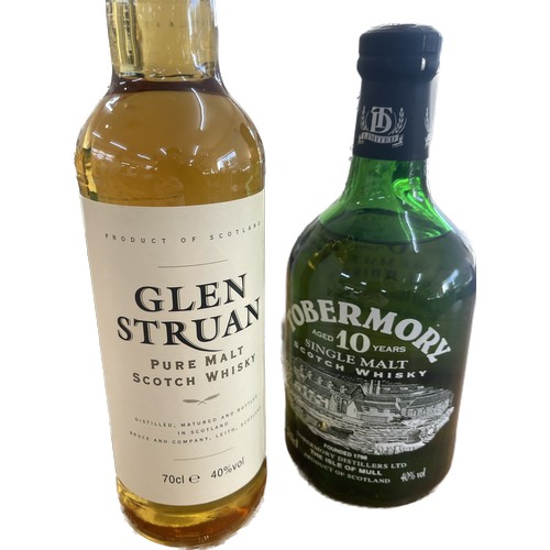 627 - Cased Tobermory 10 year single malt whisky, Glen Struan malt scot whisky