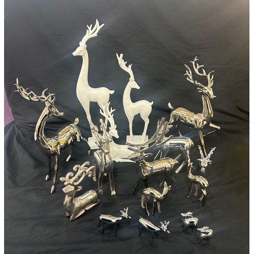 74 - Selection of wooden, pot and metal reindeer and stag Christmas ornaments, tallest measures approxima... 