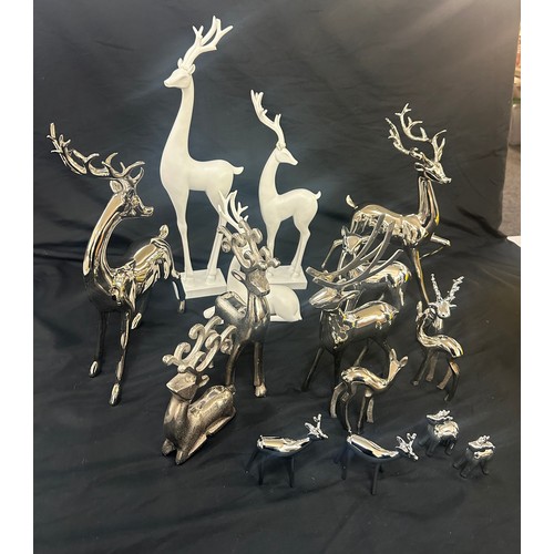 74 - Selection of wooden, pot and metal reindeer and stag Christmas ornaments, tallest measures approxima... 