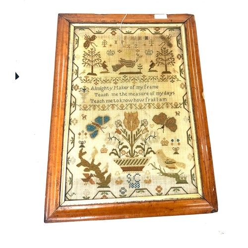 41 - Antique framed embroidery sampler dated 1833, size of frame approximately 55 x 40 cm