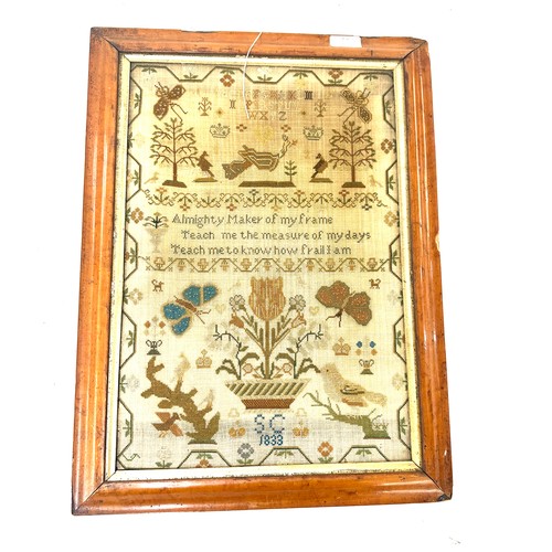 41 - Antique framed embroidery sampler dated 1833, size of frame approximately 55 x 40 cm