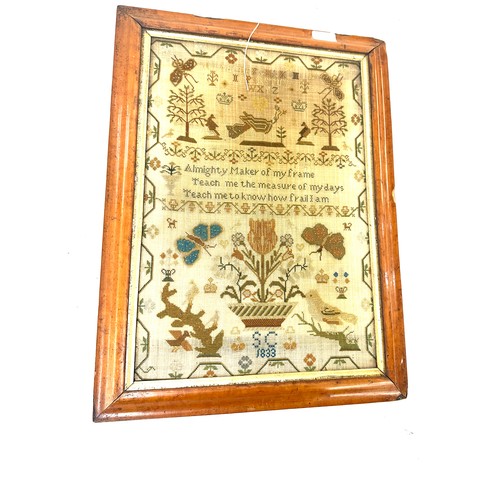 41 - Antique framed embroidery sampler dated 1833, size of frame approximately 55 x 40 cm