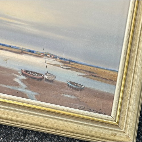 77 - Three framed vintage oils on board depicting Sea side scenes two signed P.H.Cramphor largest measure... 