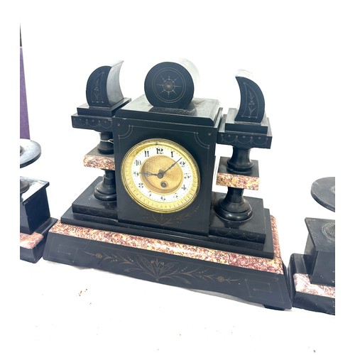 40 - Slate mantel clock with garniture, spares and repairs only, approximate measurements: Height 14 inch... 