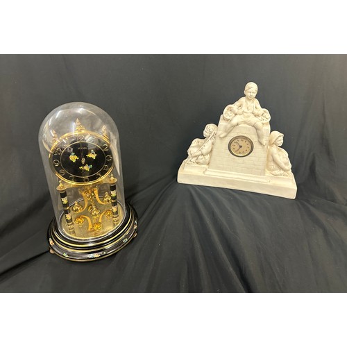 42 - Chalk mantel clock, dome mantle clock, both untested, tallest measures 12 inches