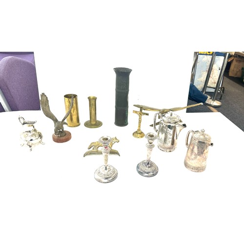 61 - Selection of brass and metalware to include a brass eagle etc