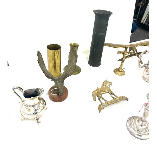 61 - Selection of brass and metalware to include a brass eagle etc