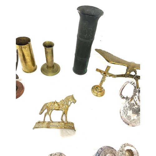 61 - Selection of brass and metalware to include a brass eagle etc