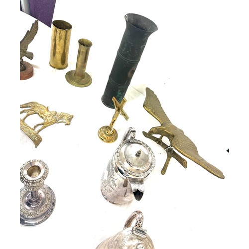 61 - Selection of brass and metalware to include a brass eagle etc