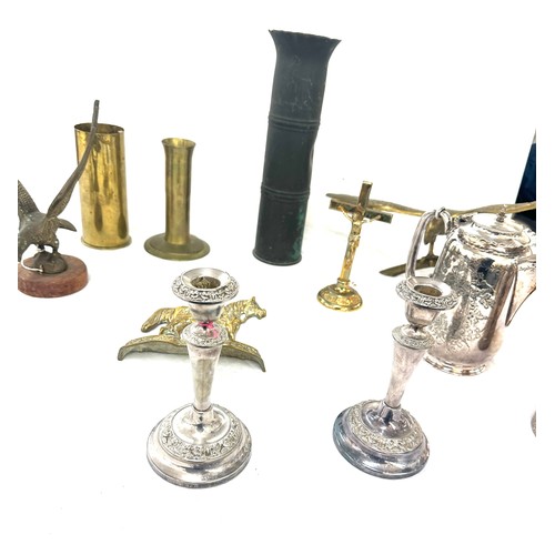 61 - Selection of brass and metalware to include a brass eagle etc