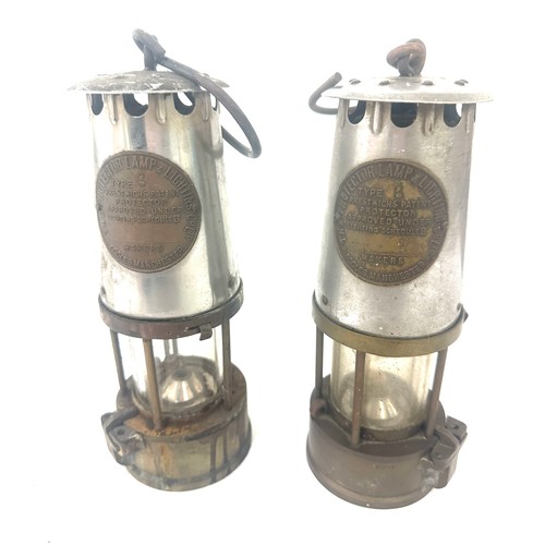 101 - Pair of vintage miner lamps makers Eccles Manchester overall height 9 inches