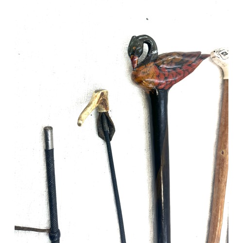 177 - Selection of vintage walking sticks to include ones with novelty animal handles and horse whips