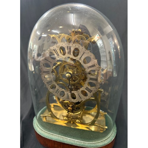 431 - Vintage skeleton mantel clock in dome with pendulum measures approx 13 inches tall, untested