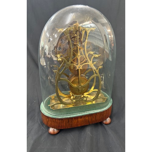 431 - Vintage skeleton mantel clock in dome with pendulum measures approx 13 inches tall, untested