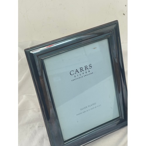 493 - Pair of Carrs Silver plated photo frames, photo size 20 x 15cm