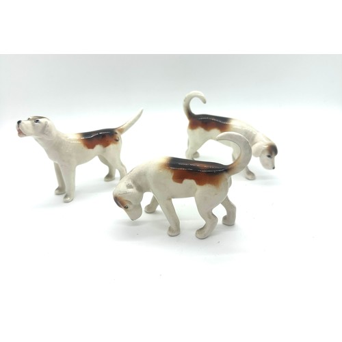 395 - Beswick horse prancing Arab model 1261 Palamino gloss, Beswick Donkey, 3 Beswick hounds, all in good... 