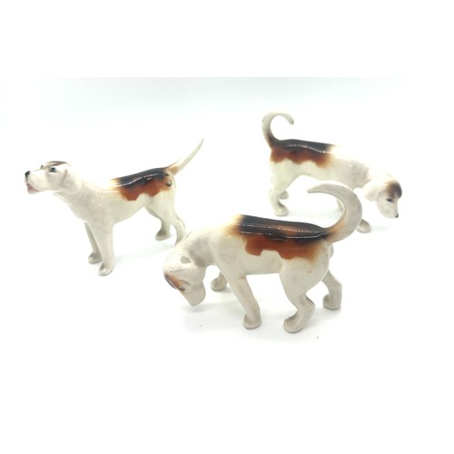 395 - Beswick horse prancing Arab model 1261 Palamino gloss, Beswick Donkey, 3 Beswick hounds, all in good... 