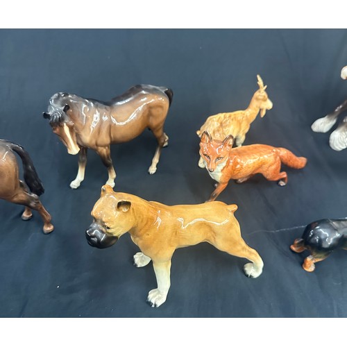 402 - Selection Beswick ornaments all have sustained some form of small damage to include a fox, horses, b... 