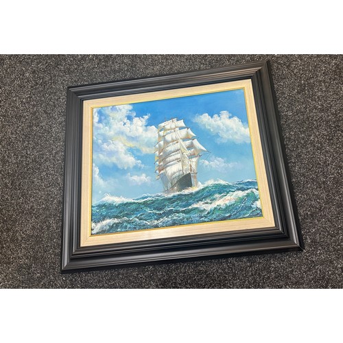 86 - John Ambrose Oil On Canvas Signed Painting Seascape Framed measures approx 24 inches tall by 26 inch... 