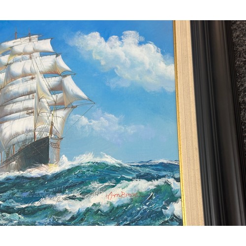 86 - John Ambrose Oil On Canvas Signed Painting Seascape Framed measures approx 24 inches tall by 26 inch... 