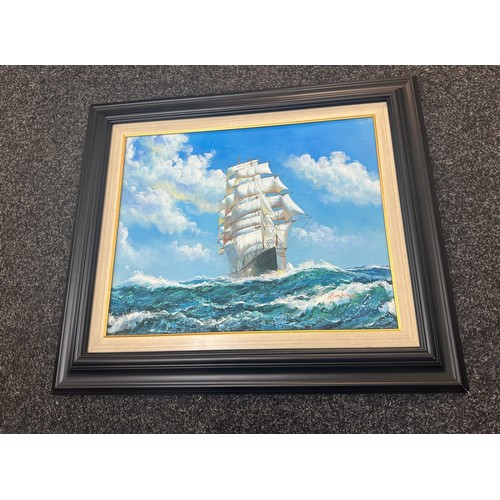 86 - John Ambrose Oil On Canvas Signed Painting Seascape Framed measures approx 24 inches tall by 26 inch... 