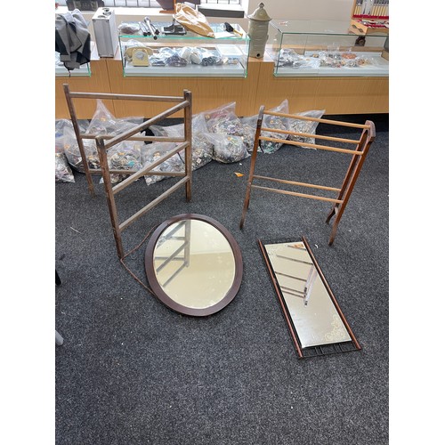 309 - 2 Vintage towel rails and 2 framed mirrors